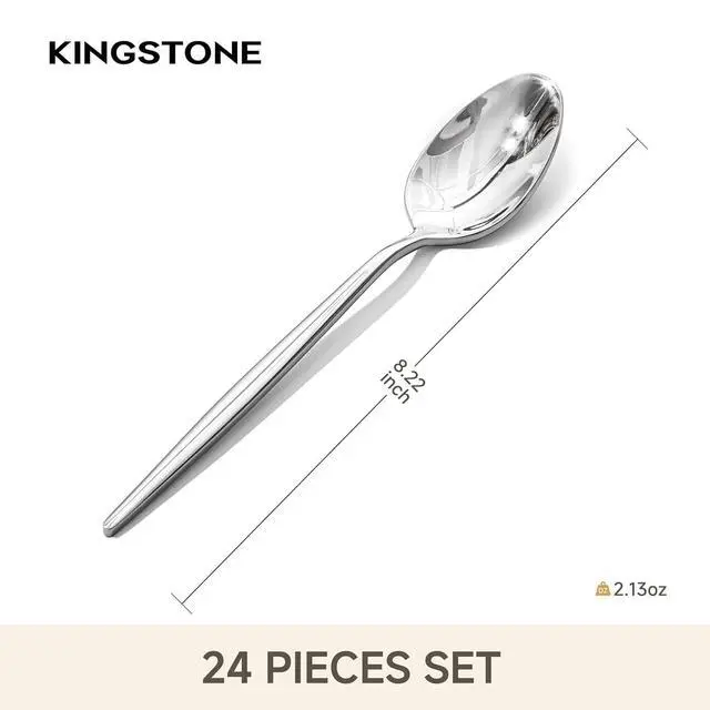 Alt view image 2 of 7 - KINGSTONE 24-Piece Dinner Spoon Set, 8.2" Premium 18/10 Stainless Steel | Tablespoons Silverware, Food Grade Serving Spoons for Home and Kitchen, Restaurant Wedding, Mirror Finish & Dishwasher Safe