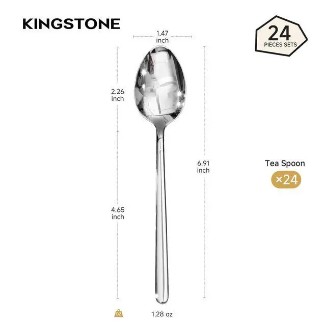 Alt view image 2 of 7 - 24-Piece Teaspoons Set, 6.9-Inch 18/10 Stainless Steel Small Dessert Spoons | Silverware, Mirror Finish, Dishwasher Safe, Ideal for Tea, Coffee, Dessert, Yogurt, Home Kitchen & Hotel Restaurant