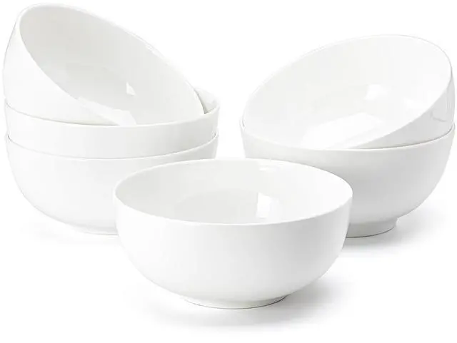 Main image of KINGSTONE 6 Pack Bone China Bowl Set, 28.5 oz Soup and Cereal Bowls, White | Lightweight & Durable Dinner Bowls for Salad Dessert Pasta Cereal Soup Rice Oatmeal, Microwave & Dishwasher Safe