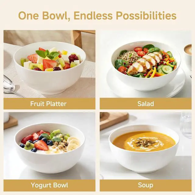 Alt view image 5 of 7 - KINGSTONE 6 Pack Bone China Bowl Set, 28.5 oz Soup and Cereal Bowls, White | Lightweight & Durable Dinner Bowls for Salad Dessert Pasta Cereal Soup Rice Oatmeal, Microwave & Dishwasher Safe