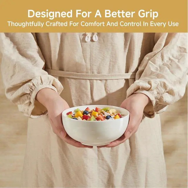 Alt view image 6 of 7 - KINGSTONE 6 Pack Bone China Bowl Set, 28.5 oz Soup and Cereal Bowls, White | Lightweight & Durable Dinner Bowls for Salad Dessert Pasta Cereal Soup Rice Oatmeal, Microwave & Dishwasher Safe