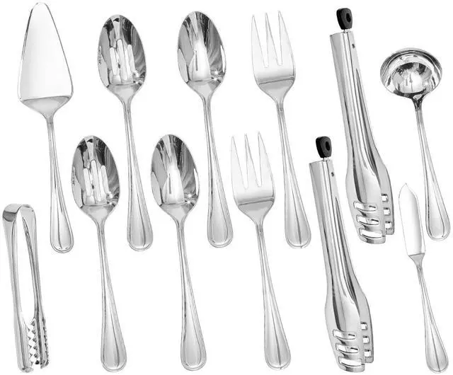 Main image of 12-Piece Teardrop Serving Utensils Set, 18/10 Stainless Steel Utensils | Serving Utensils, Includes Serving Spoons, Forks & Tongs, Dishwasher Safe, Buffet, Catering, Wedding