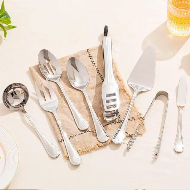 Alt view image 4 of 7 - 16-Piece Teardrop Serving Utensils Set, 18/10 Stainless Steel Utensils | Serving Utensils, Includes Serving Spoons, Forks & Tongs, Dishwasher Safe, Buffet, Catering, Wedding