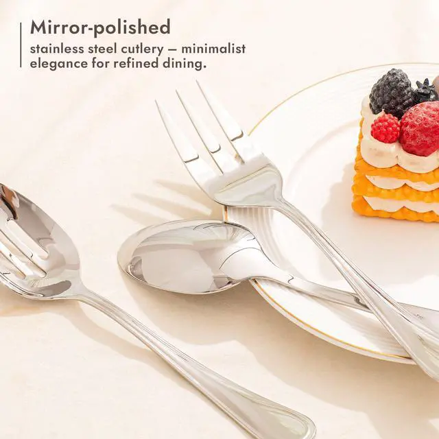 Alt view image 5 of 7 - 16-Piece Teardrop Serving Utensils Set, 18/10 Stainless Steel Utensils | Serving Utensils, Includes Serving Spoons, Forks & Tongs, Dishwasher Safe, Buffet, Catering, Wedding