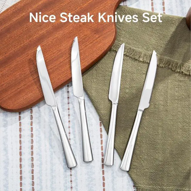 Alt view image 5 of 7 - KINGSTONE 12 Piece Steak Knife Set, Stainless Steel | 9.1 Inch, Mirror Polished Sharp Serrated Blade, Dishwasher Safe, Sturdy Grip, for Home, BBQ, Parties, Restaurants & Gift