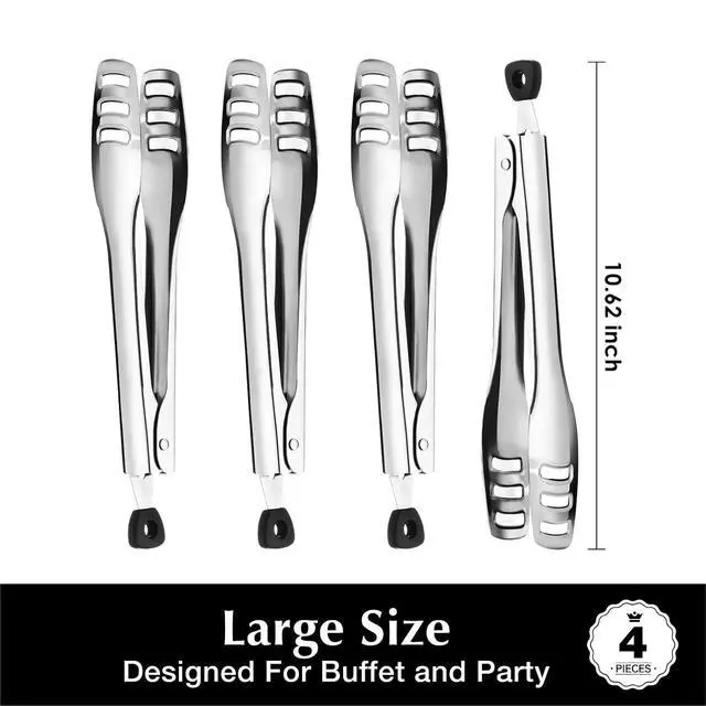 Alt view image 3 of 5 - KINGSTONE Serving Tongs 4 Piece,18/10 Stainless Steel 10.62inch Kitchen Tongs For Serving Food,Buffet, Wedding, Party Catering, Food Salad/Cake/Bread, BBQ with Locking (Pack of 2)