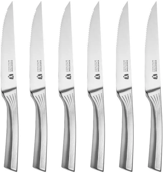 Main image of KINGSTONE 5" Steak Knives Set of 6 Pieces Kitchen Steak Knife Set German Stainless Steel Serrated Steak Knives with Gift Box Dishwasher Safe (6, sliver)