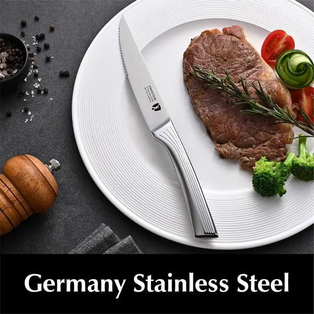 Alt view image 2 of 6 - KINGSTONE 5" Steak Knives Set of 6 Pieces Kitchen Steak Knife Set German Stainless Steel Serrated Steak Knives with Gift Box Dishwasher Safe (6, sliver)