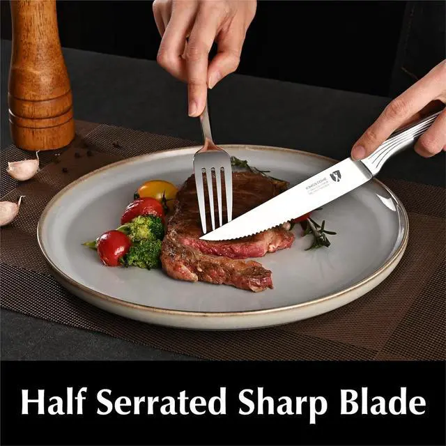 Alt view image 3 of 6 - KINGSTONE 5" Steak Knives Set of 6 Pieces Kitchen Steak Knife Set German Stainless Steel Serrated Steak Knives with Gift Box Dishwasher Safe (6, sliver)