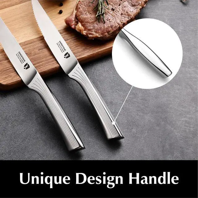 Alt view image 4 of 6 - KINGSTONE 5" Steak Knives Set of 6 Pieces Kitchen Steak Knife Set German Stainless Steel Serrated Steak Knives with Gift Box Dishwasher Safe (6, sliver)