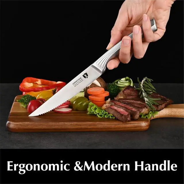 Alt view image 5 of 6 - KINGSTONE 5" Steak Knives Set of 6 Pieces Kitchen Steak Knife Set German Stainless Steel Serrated Steak Knives with Gift Box Dishwasher Safe (6, sliver)