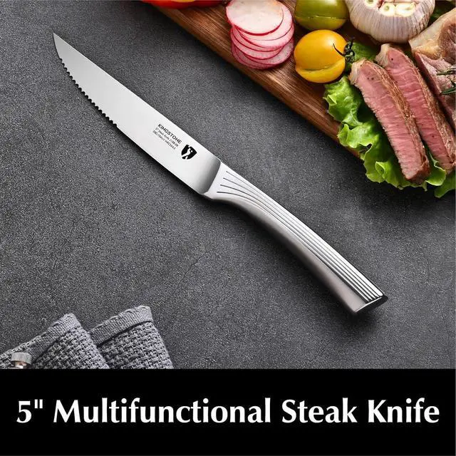 Alt view image 6 of 6 - KINGSTONE 5" Steak Knives Set of 6 Pieces Kitchen Steak Knife Set German Stainless Steel Serrated Steak Knives with Gift Box Dishwasher Safe (6, sliver)