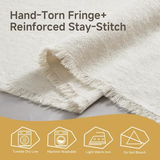 Alt view image 7 of 7 - KINGSTONE 14 x 120 Inches Frayed Edge Table Runner, 270G Heavyweight Sand Washed Slub Texture Cotton Linen for Modern Farmhouse, Rustic Home Decorations Dining Room Wedding Boho Decor, White