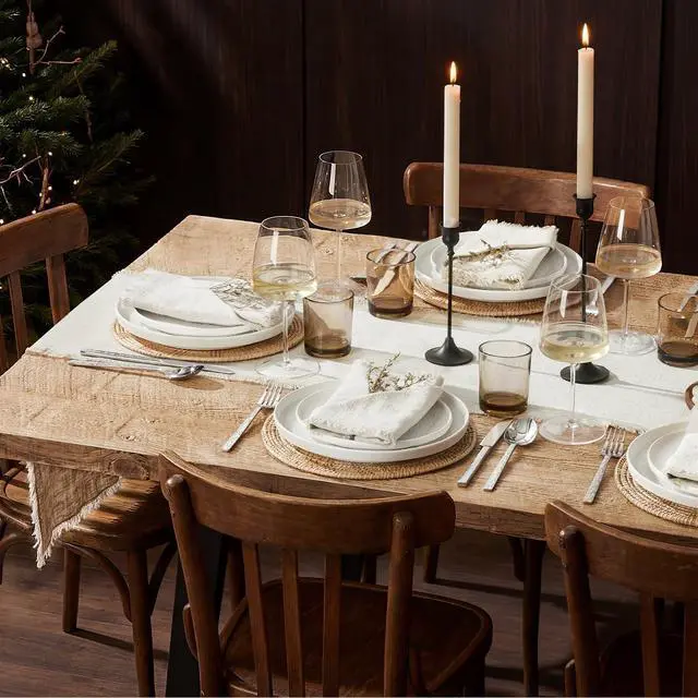 Alt view image 5 of 7 - KINGSTONE 14 x 120 Inches Frayed Edge Table Runner, 270G Heavyweight Sand Washed Slub Texture Cotton Linen for Modern Farmhouse, Rustic Home Decorations Dining Room Wedding Boho Decor, White