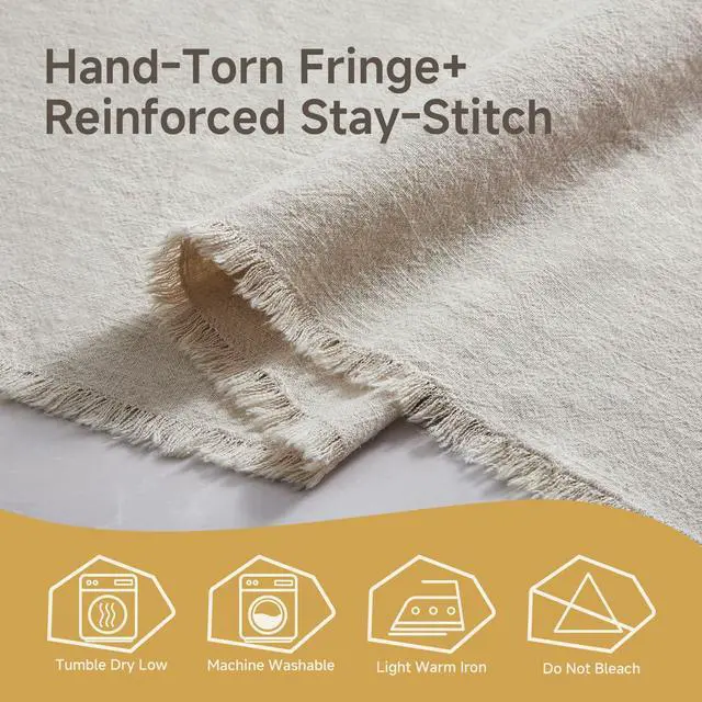 Alt view image 7 of 7 - KINGSTONE 14 x 120 Inches Frayed Edge Table Runner, 270G Heavyweight Sand Washed Slub Texture Cotton Linen for Modern Farmhouse, Rustic Home Decorations Dining Room Wedding Boho Decor, Natural