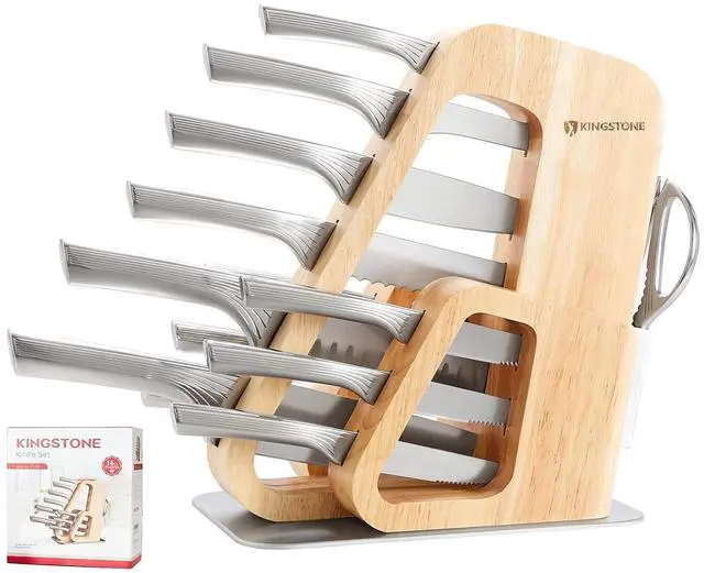 Main image of KINGSTONE Kitchen Knife Set with Block, 14 Pcs German Stainless Steel Knife Set with Built-in Sharpener, Dishwasher Safe Knife Block Set(natural, 14pcs)