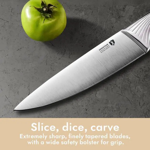 Alt view image 4 of 7 - KINGSTONE Kitchen Knife Set with Block, 14 Pcs German Stainless Steel Knife Set with Built-in Sharpener, Dishwasher Safe Knife Block Set(natural, 14pcs)