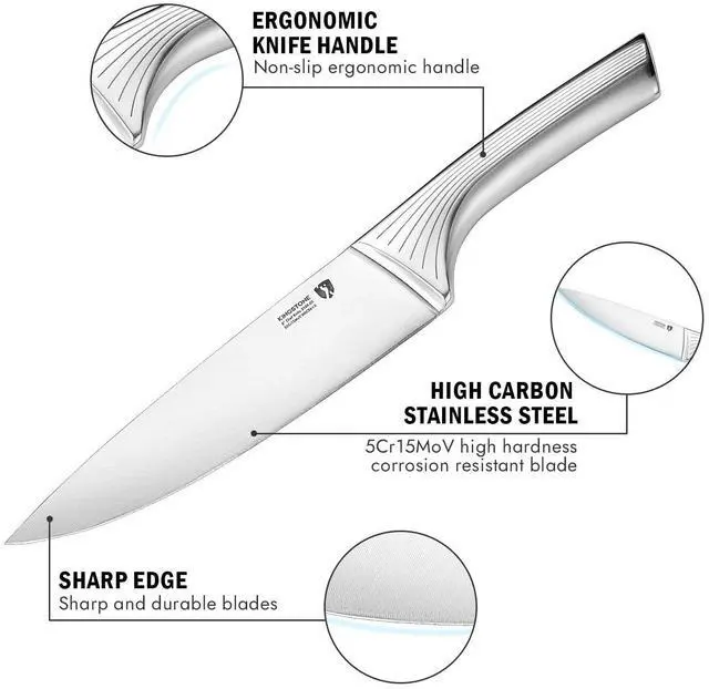 Alt view image 2 of 7 - KINGSTONE Kitchen Knife Set with Block,14 Pcs German Stainless Steel Knife Set with Built-in Sharpener, Dishwasher Safe Knife Block Set (White, 14pcs)