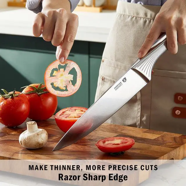 Alt view image 7 of 7 - KINGSTONE Kitchen Knife Set with Block,14 Pcs German Stainless Steel Knife Set with Built-in Sharpener, Dishwasher Safe Knife Block Set (White, 14pcs)