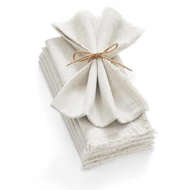 Main image of KINGSTONE Cloth Napkins Set of 6, 18x18 Inches 270G Heavyweight Cotton Linen Napkins, Sand Washed Soft Dinner Napkins for Modern Farmhouse, Rustic Boho Table Decor Slub Texture, White