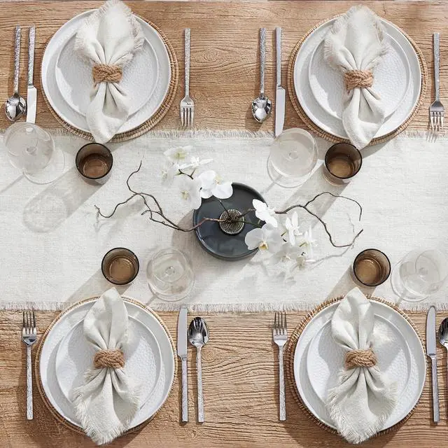 Alt view image 4 of 7 - KINGSTONE Cloth Napkins Set of 6, 18x18 Inches 270G Heavyweight Cotton Linen Napkins, Sand Washed Soft Dinner Napkins for Modern Farmhouse, Rustic Boho Table Decor Slub Texture, White