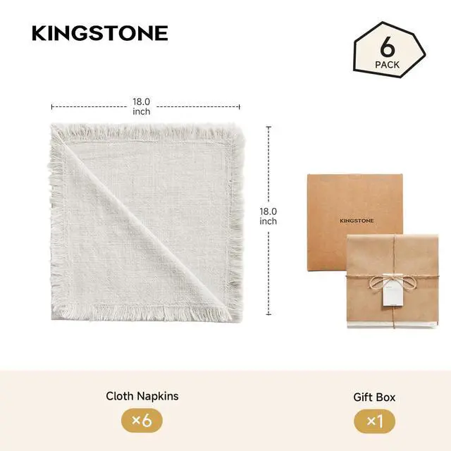 Alt view image 6 of 7 - KINGSTONE Cloth Napkins Set of 6, 18x18 Inches 270G Heavyweight Cotton Linen Napkins, Sand Washed Soft Dinner Napkins for Modern Farmhouse, Rustic Boho Table Decor Slub Texture, White