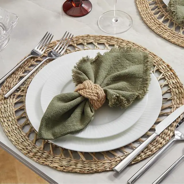 Alt view image 2 of 7 - KINGSTONE Cloth Napkins Set of 6, 18x18 Inches 270G Heavyweight Cotton Linen Napkins, Sand Washed Soft Dinner Napkins for Modern Farmhouse, Rustic Boho Table Decor Slub Texture, Moss Green