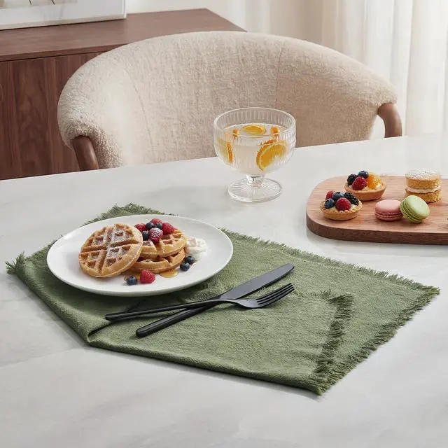 Alt view image 3 of 7 - KINGSTONE Cloth Napkins Set of 6, 18x18 Inches 270G Heavyweight Cotton Linen Napkins, Sand Washed Soft Dinner Napkins for Modern Farmhouse, Rustic Boho Table Decor Slub Texture, Moss Green