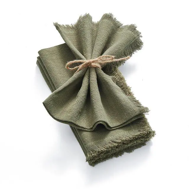 Main image of KINGSTONE Cloth Napkins Set of 6, 18x18 Inches 270G Heavyweight Cotton Linen Napkins, Sand Washed Soft Dinner Napkins for Modern Farmhouse, Rustic Boho Table Decor Slub Texture, Moss Green