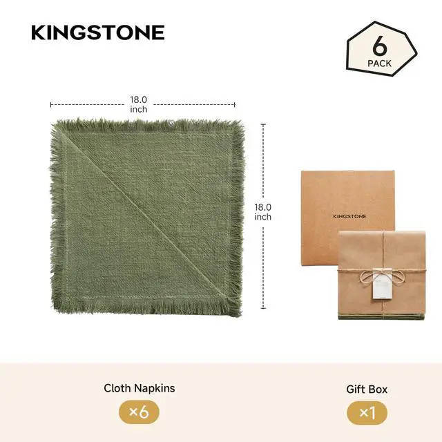 Alt view image 6 of 7 - KINGSTONE Cloth Napkins Set of 6, 18x18 Inches 270G Heavyweight Cotton Linen Napkins, Sand Washed Soft Dinner Napkins for Modern Farmhouse, Rustic Boho Table Decor Slub Texture, Moss Green