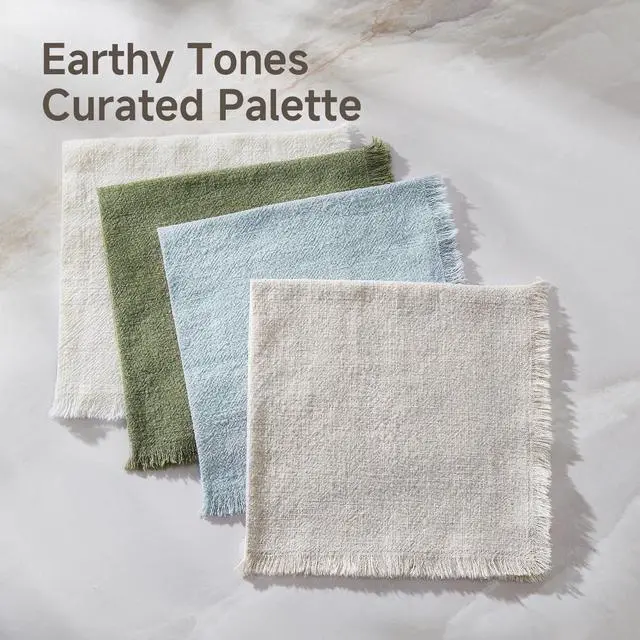 Alt view image 5 of 7 - KINGSTONE Cloth Napkins Set of 6, 18x18 Inches 270G Heavyweight Cotton Linen Napkins, Sand Washed Soft Dinner Napkins for Modern Farmhouse, Rustic Boho Table Decor Slub Texture, Moss Green