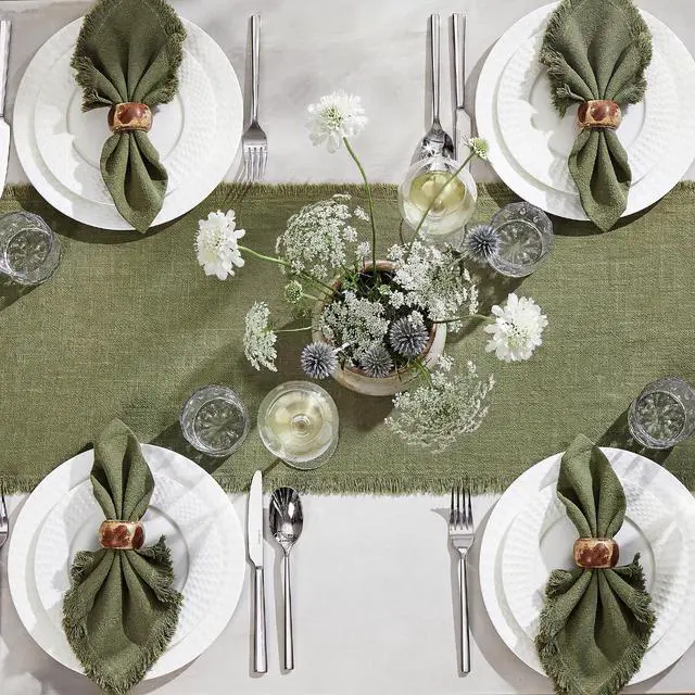 Alt view image 4 of 7 - KINGSTONE Cloth Napkins Set of 6, 18x18 Inches 270G Heavyweight Cotton Linen Napkins, Sand Washed Soft Dinner Napkins for Modern Farmhouse, Rustic Boho Table Decor Slub Texture, Moss Green