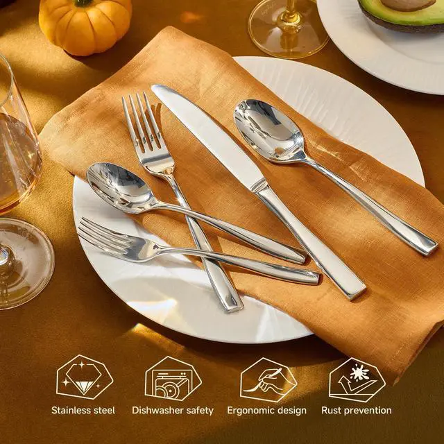 Alt view image 3 of 7 - KINGSTONE Flatware Set for 6, 30-Piece Stainless Steel Utensil Set with Forks, Knives, Spoons, Dishwasher Safe Silverware Set for Home, Wedding, Kitchen and Daily Life Rust-proof