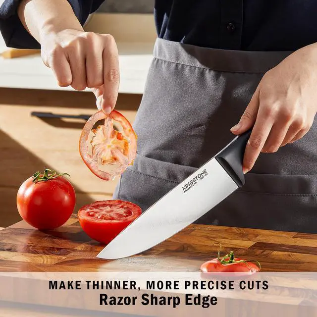 Alt view image 2 of 7 - KINGSTONE 14-Piece Kitchen Knife Set with Block, High-Carbon Stainless Steel Knives Set, Ergonomic Non-Slip Handle, Professional Knife Set for Kitchen for Home Cooking & Gifting, Natural