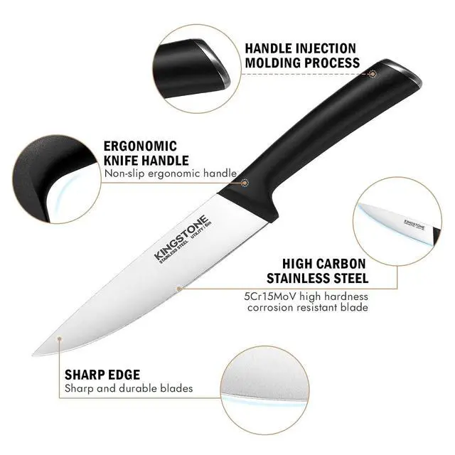 Alt view image 3 of 7 - KINGSTONE 14-Piece Kitchen Knife Set with Block, High-Carbon Stainless Steel Knives Set, Ergonomic Non-Slip Handle, Professional Knife Set for Kitchen for Home Cooking & Gifting, Natural