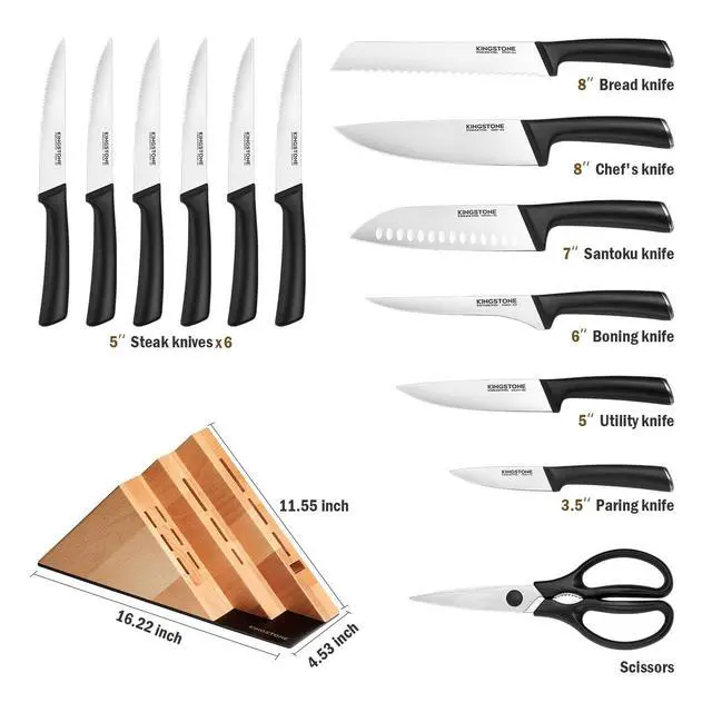 Alt view image 6 of 7 - KINGSTONE 14-Piece Kitchen Knife Set with Block, High-Carbon Stainless Steel Knives Set, Ergonomic Non-Slip Handle, Professional Knife Set for Kitchen for Home Cooking & Gifting, Natural