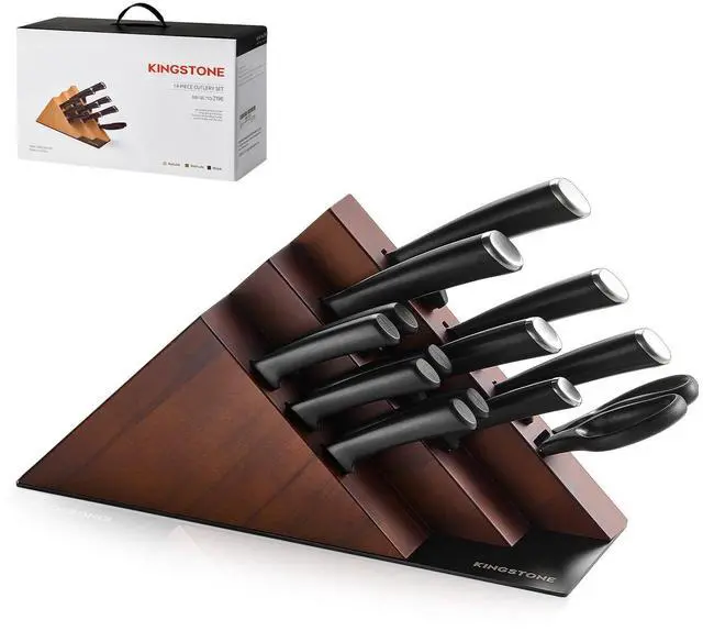 Main image of KINGSTONE 14-Piece Kitchen Knife Set with Block, High-Carbon Stainless Steel Knives Set, Ergonomic Non-Slip Handle, Professional Knife Set for Kitchen for Home Cooking & Gifting, Walnut