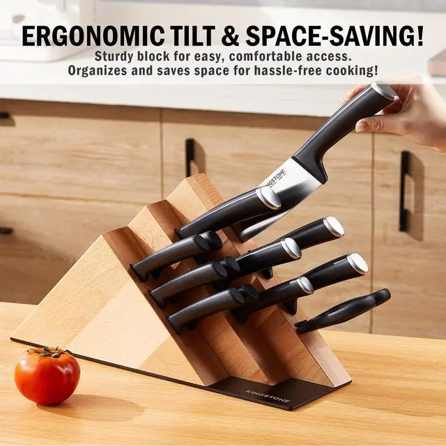 Alt view image 7 of 7 - KINGSTONE 14-Piece Kitchen Knife Set with Block, High-Carbon Stainless Steel Knives Set, Ergonomic Non-Slip Handle, Professional Knife Set for Kitchen for Home Cooking & Gifting, Natural