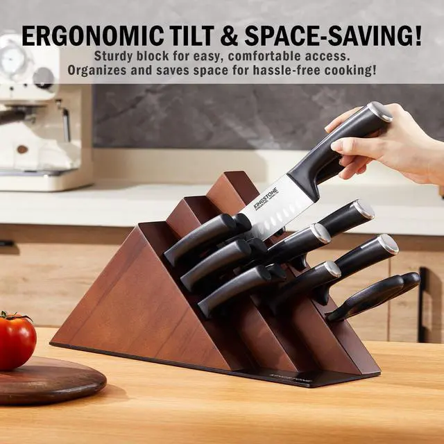 Alt view image 7 of 7 - KINGSTONE 14-Piece Kitchen Knife Set with Block, High-Carbon Stainless Steel Knives Set, Ergonomic Non-Slip Handle, Professional Knife Set for Kitchen for Home Cooking & Gifting, Walnut
