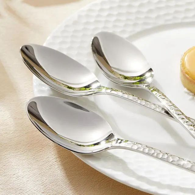 Alt view image 5 of 7 - KINGSTONE 8.09" Hammered Dinner Spoons Set, 24-Piece 18/10 Stainless Steel | Tablespoons, Food Grade Silverware Spoons for Home, Kitchen or Restaurant, Dishwasher Safe (Larger than Teaspoons)