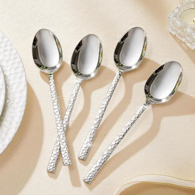 Alt view image 6 of 7 - KINGSTONE 8.09" Hammered Dinner Spoons Set, 24-Piece 18/10 Stainless Steel | Tablespoons, Food Grade Silverware Spoons for Home, Kitchen or Restaurant, Dishwasher Safe (Larger than Teaspoons)