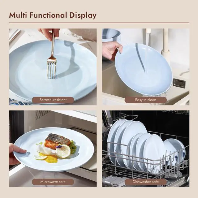 Alt view image 6 of 7 - KINGSTONE 20 Piece Teardrop Silverware Set and Blue Bone China Dinnerware Sets, 12-Piece Dinnerware Set for 4
