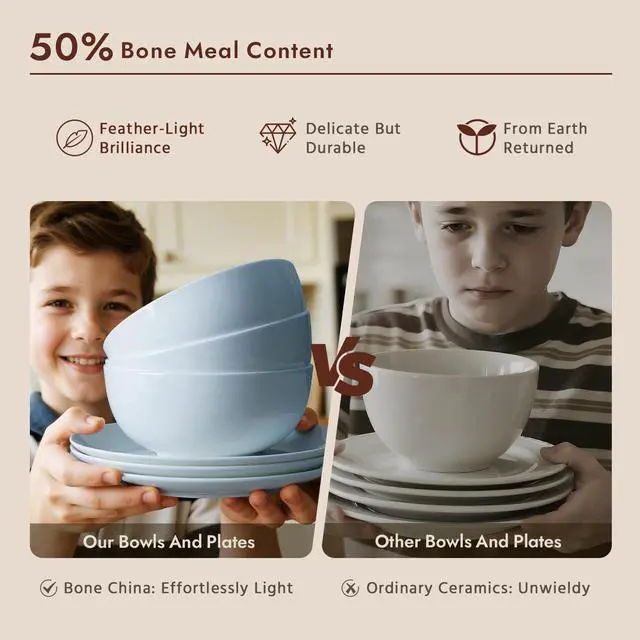 Alt view image 5 of 7 - KINGSTONE 20 Piece Teardrop Silverware Set and Blue Bone China Dinnerware Sets, 12-Piece Dinnerware Set for 4