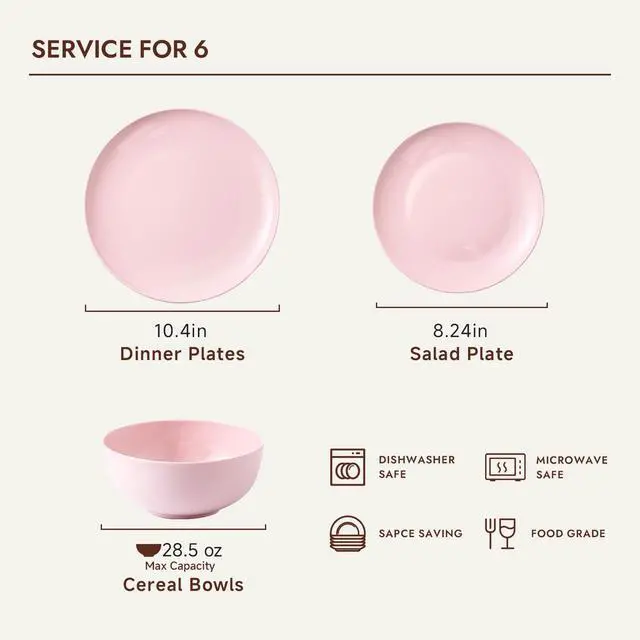 Alt view image 3 of 7 - KINGSTONE 18-Piece Bone China Dinnerware Set for 6, Sakura Pink | Lightweight Porcelain | Round Plates & Bowls | Scratch Resistant | Durable Ceramic | Microwave & Dishwasher Safe