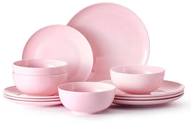 Main image of KINGSTONE 24-Piece Bone China Dinnerware Set for 8, Sakura Pink | Lightweight Porcelain | Round Plates & Bowls | Scratch Resistant | Durable Ceramic | Microwave & Dishwasher Safe