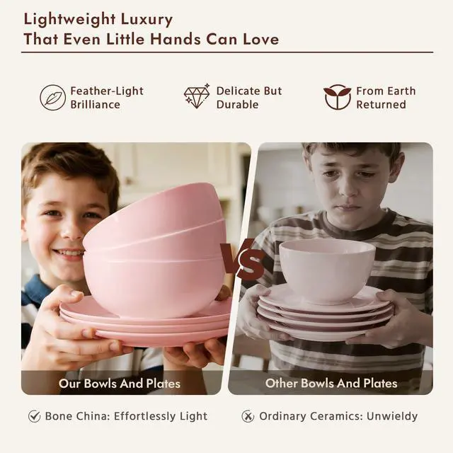 Alt view image 6 of 7 - KINGSTONE 20 Piece Teardrop Silverware Set and Pink Bone China Dinnerware Sets, 12-Piece Dinnerware Set for 4