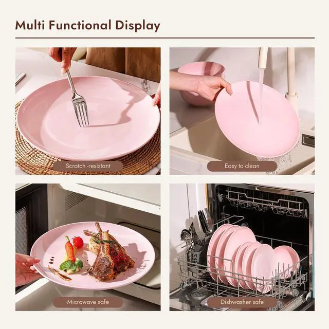 Alt view image 7 of 7 - KINGSTONE 20 Piece Teardrop Silverware Set and Pink Bone China Dinnerware Sets, 12-Piece Dinnerware Set for 4