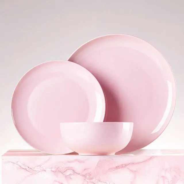 Alt view image 7 of 7 - KINGSTONE 12-Piece Bone China Dinnerware Set for 4, Sakura Pink | Lightweight Porcelain | Round Plates & Bowls | Scratch Resistant | Durable Ceramic | Microwave & Dishwasher Safe