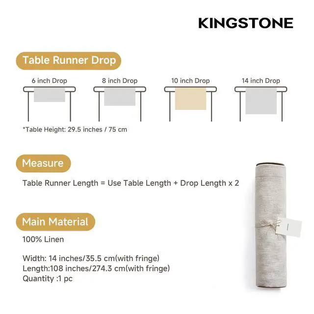 Alt view image 5 of 7 - KINGSTONE 100% Pure French Linen Table Runner 108 Inches Long, Natural Hemstitch Tablecloth with Mitered Corners, Crease-Free Scroll Packaging, 14x108 for Easter, Mother's Day, Farmhouse Decor