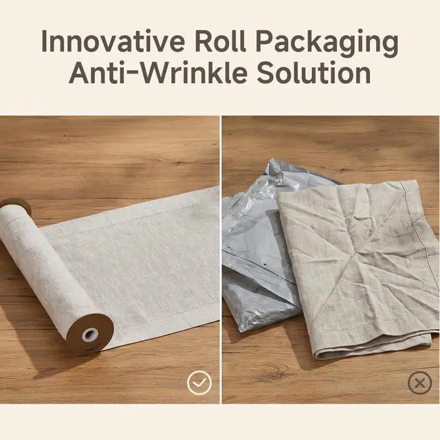 Alt view image 4 of 7 - KINGSTONE 100% Pure French Linen Table Runner 108 Inches Long, Natural Hemstitch Tablecloth with Mitered Corners, Crease-Free Scroll Packaging, 14x108 for Easter, Mother's Day, Farmhouse Decor